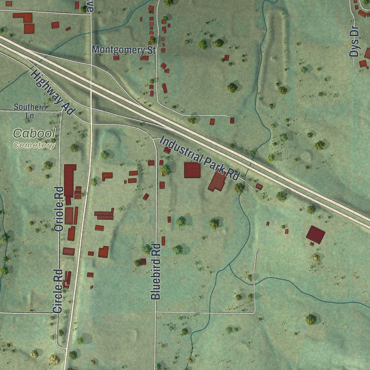 Second close-up of the map of Cabool, Missouri print showing more streets and buildings
