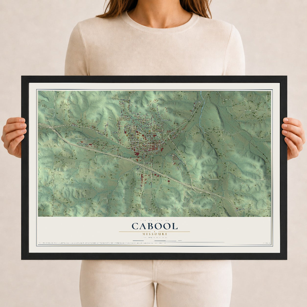 Map of Cabool, Missouri, 12 x 18 inch print in a black wood frame