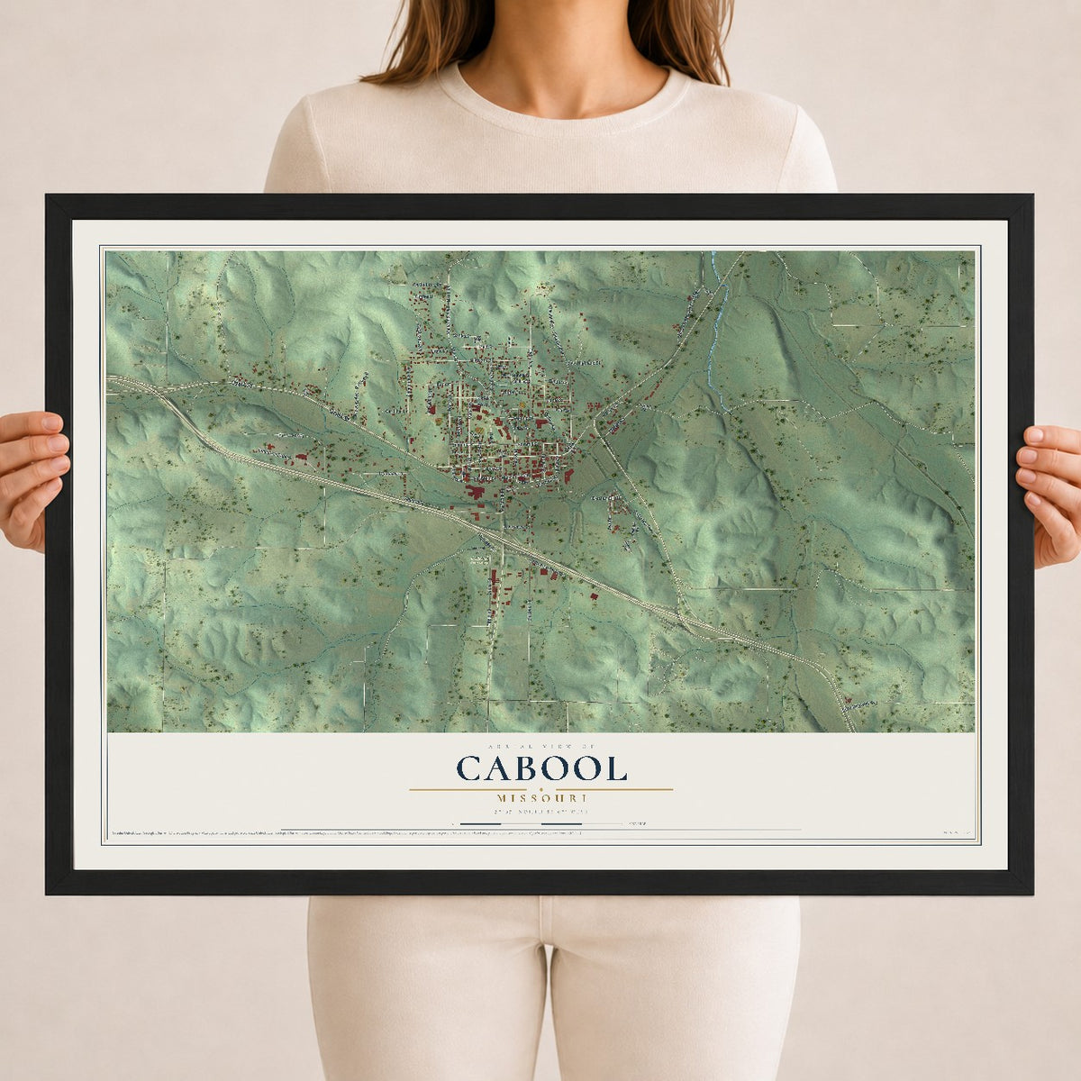 Map of Cabool, Missouri, 18 x 24 inch print in a black wood frame