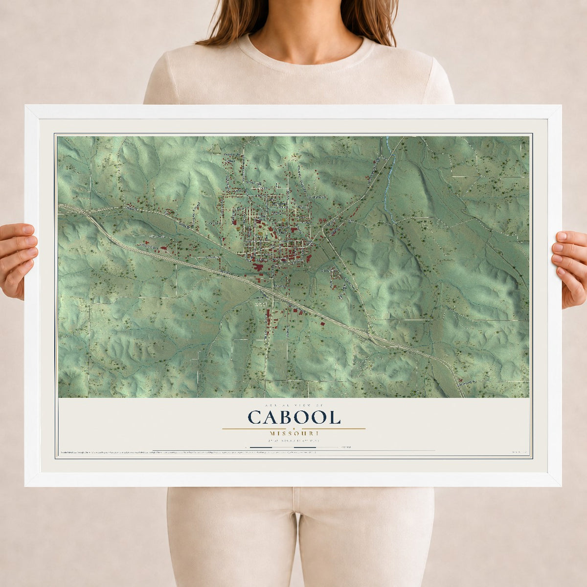 Map of Cabool, Missouri, 18 x 24 inch print in a white wood frame