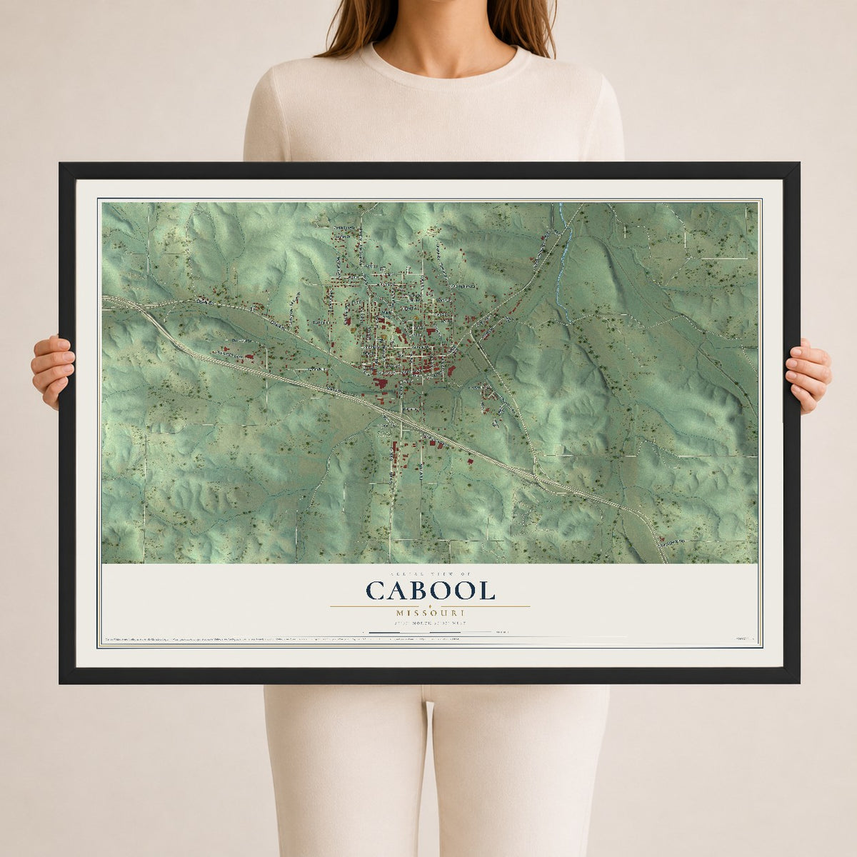 Map of Cabool, Missouri, 24 x 36 inch print in a black wood frame