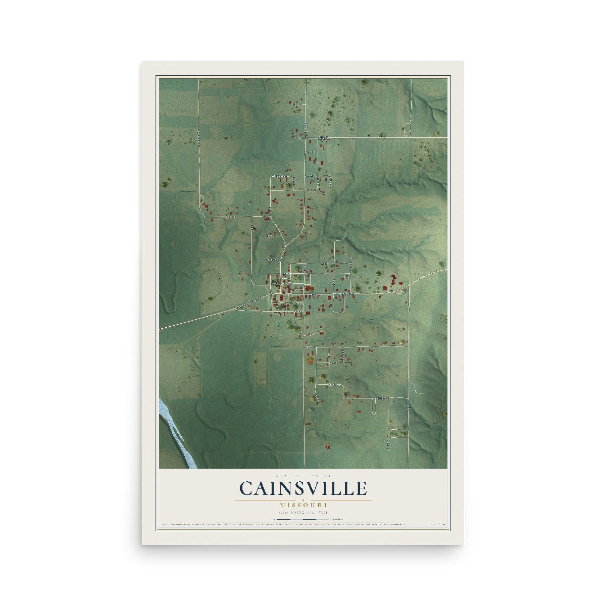 Map of Cainsville, Missouri, 12 x 18 inch unframed archival matte print