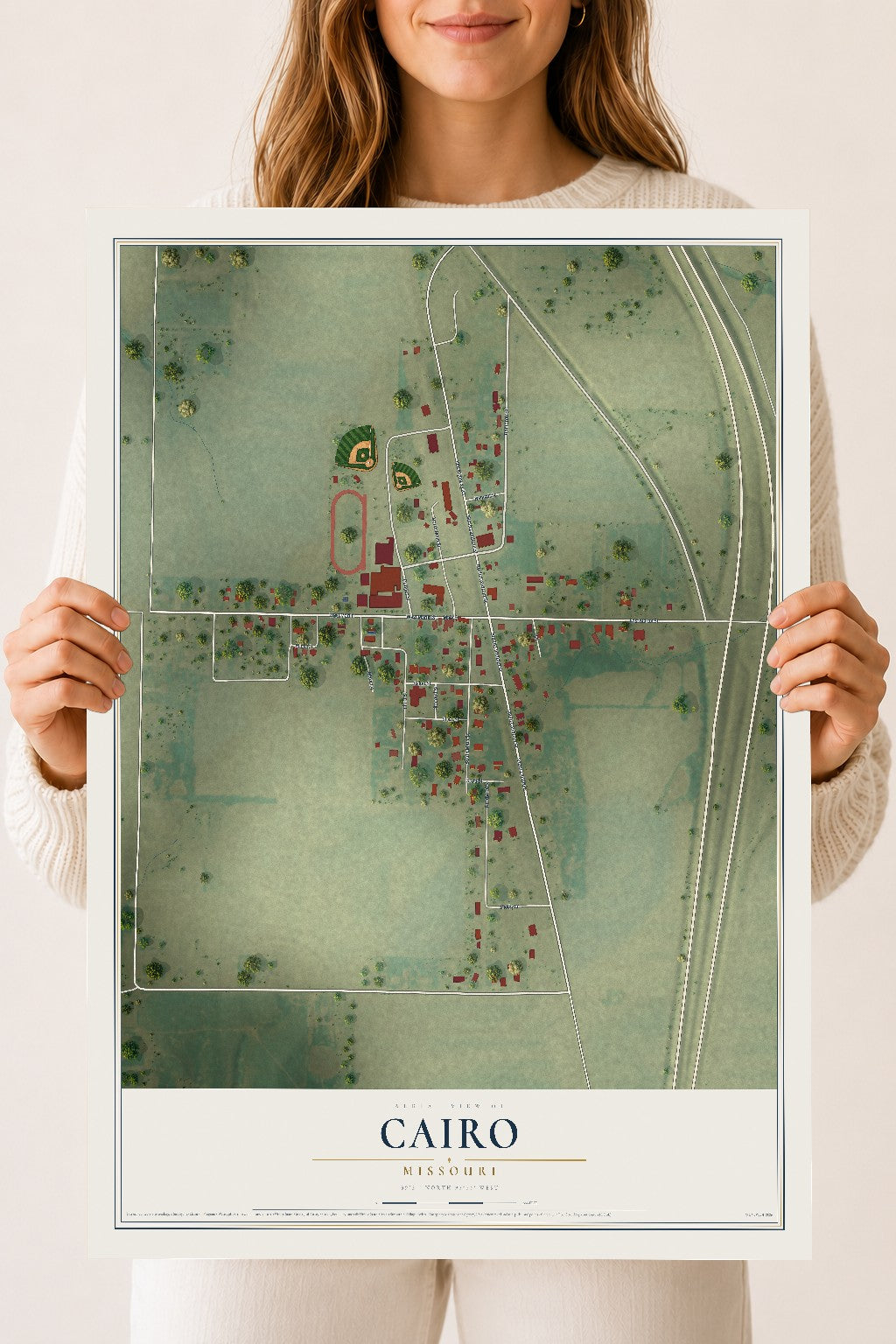 Map of Cairo, Missouri, 18 x 24 inch unframed archival matte print