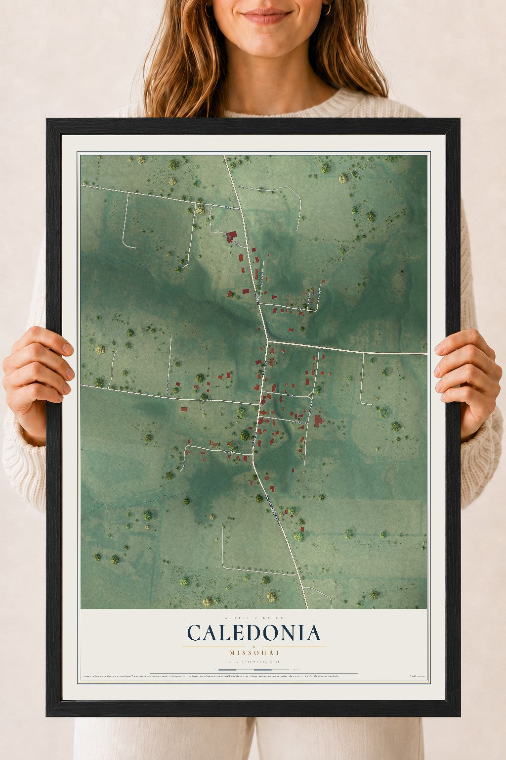 Map of Caledonia, Missouri, 18 x 24 inch print in a black wood frame
