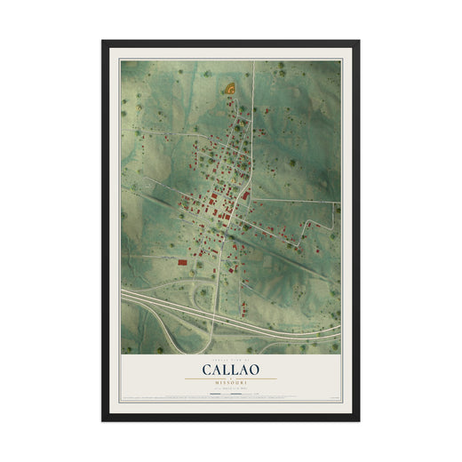 Map of Callao, Missouri, 12 x 18 inch print in a black wood frame