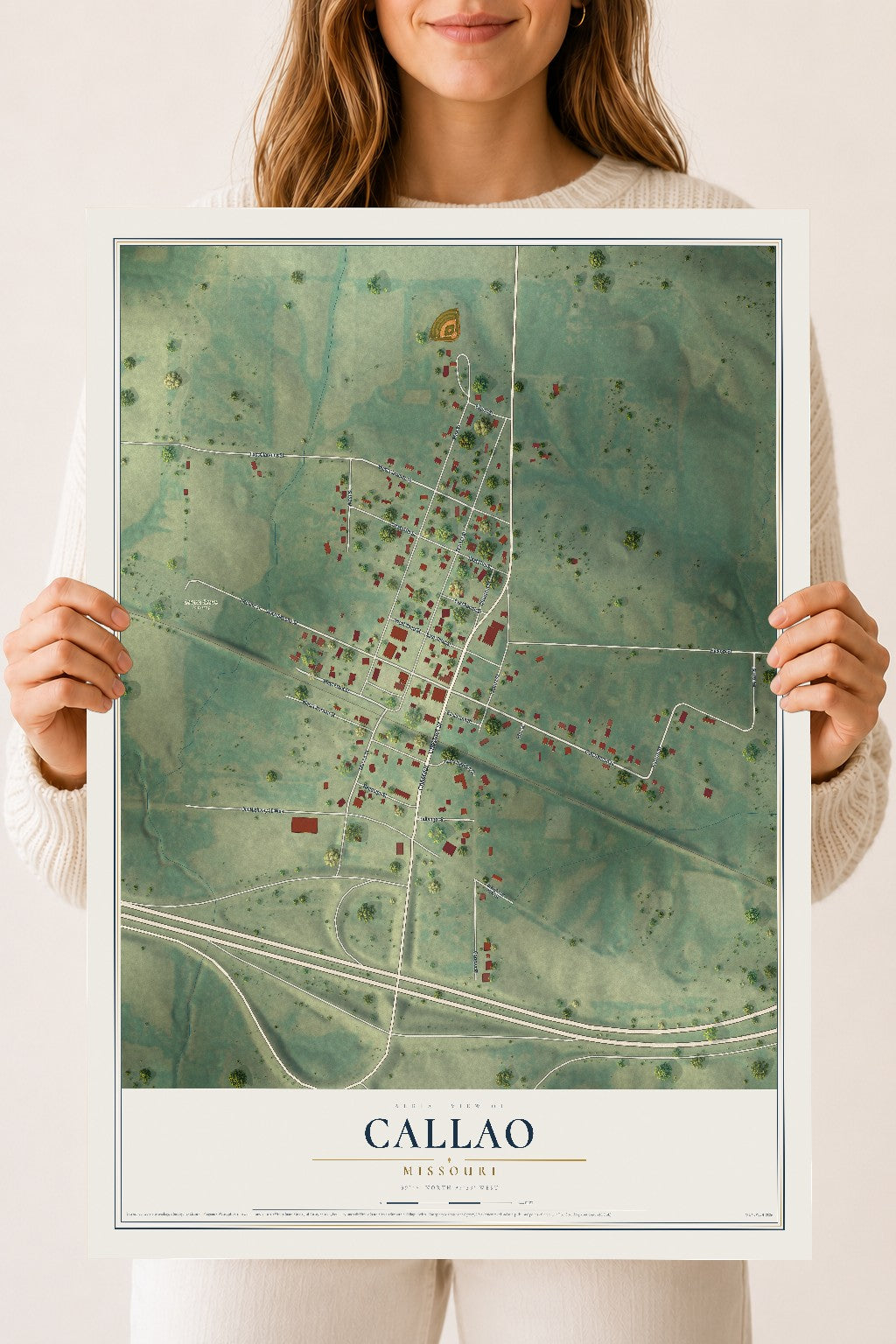 Map of Callao, Missouri, 18 x 24 inch unframed archival matte print