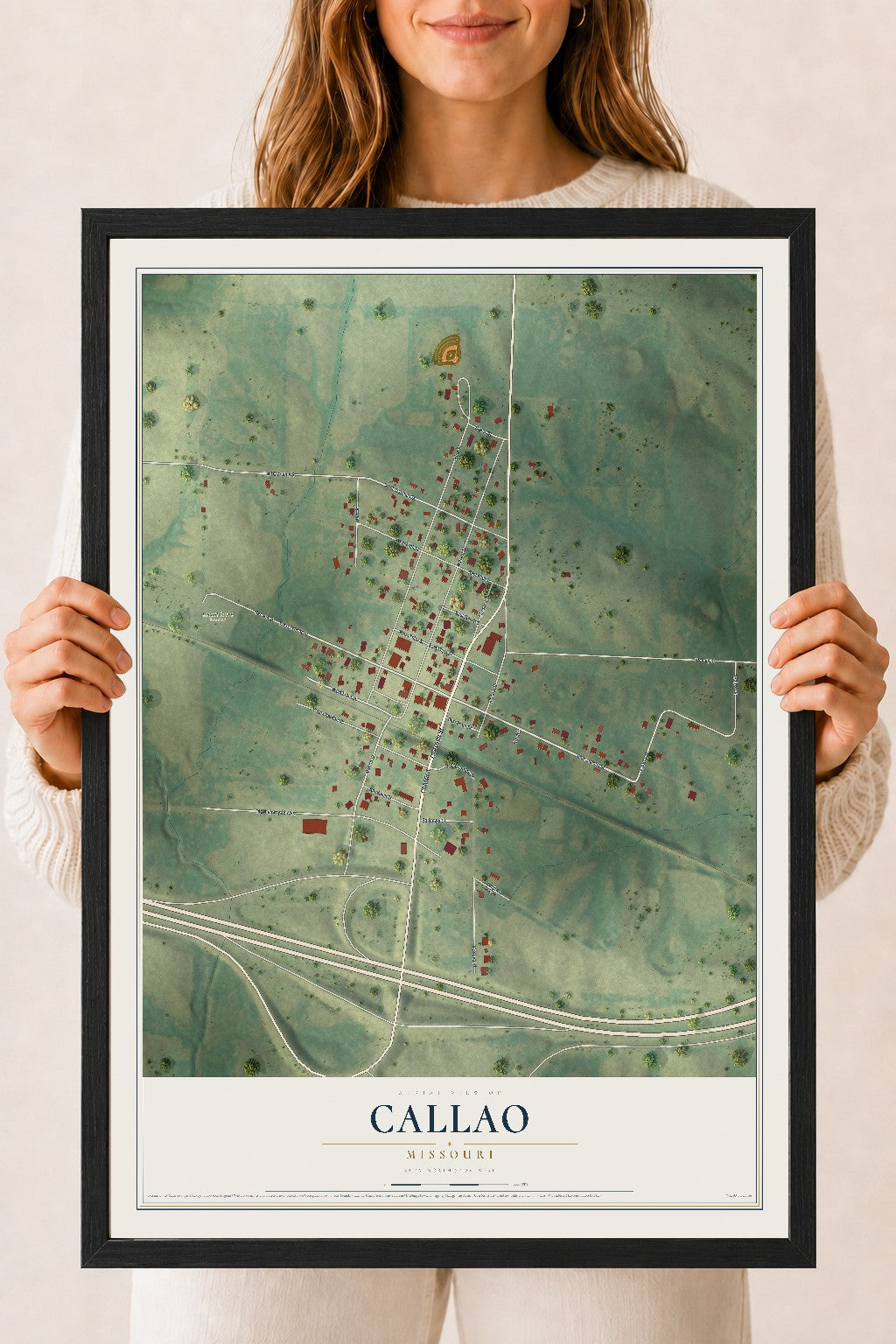 Map of Callao, Missouri, 18 x 24 inch print in a black wood frame