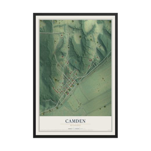 Map of Camden, Missouri, 12 x 18 inch print in a black wood frame