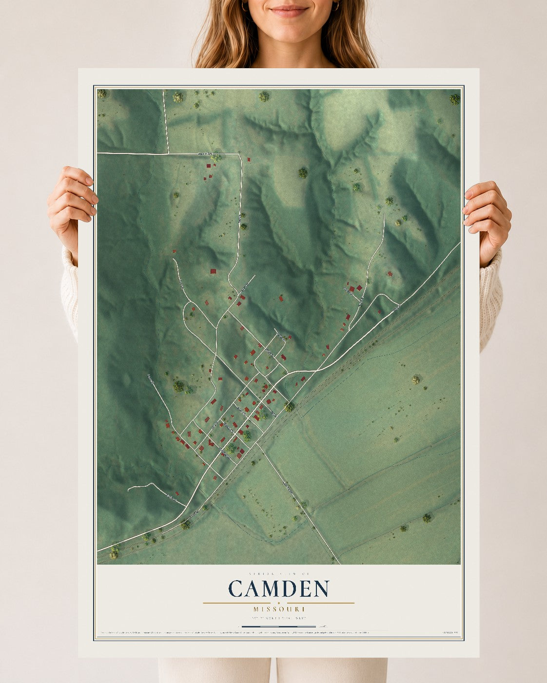 Map of Camden, Missouri, 24 x 36 inch unframed archival matte print