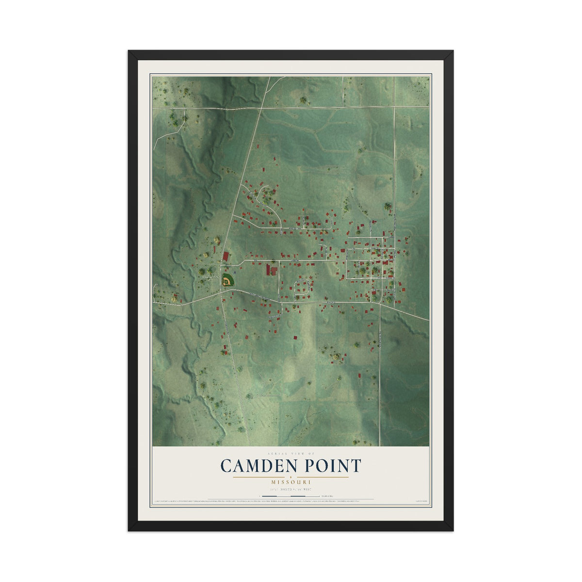 Map of Camden Point, Missouri, 12 x 18 inch print in a black wood frame