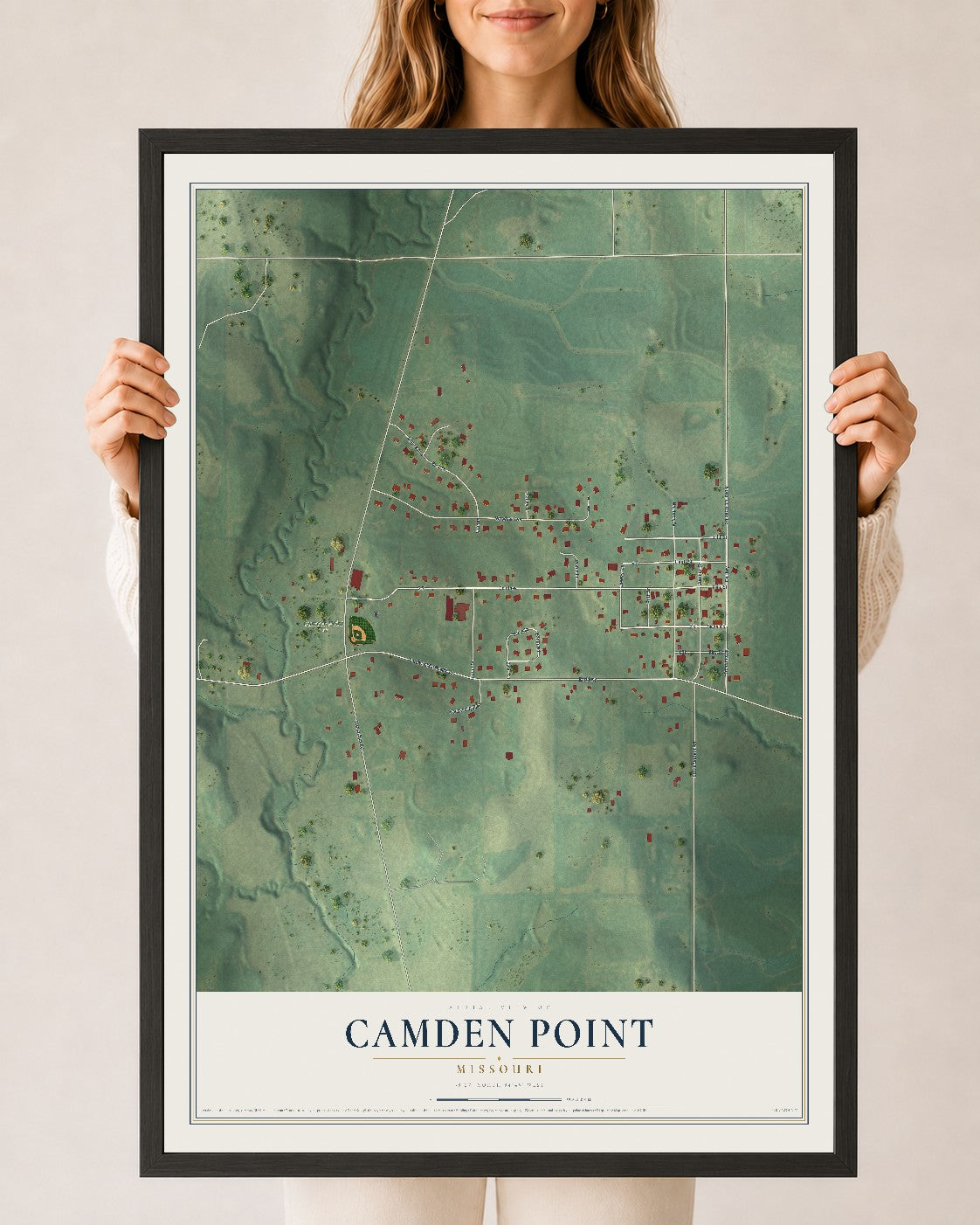 Map of Camden Point, Missouri, 24 x 36 inch print in a black wood frame