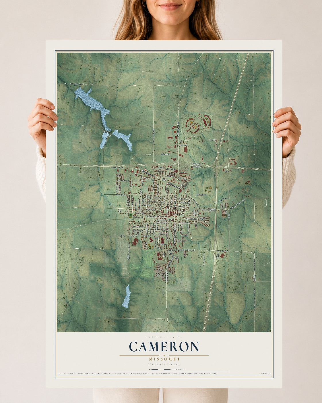 Map of Cameron, Missouri, 24 x 36 inch unframed archival matte print