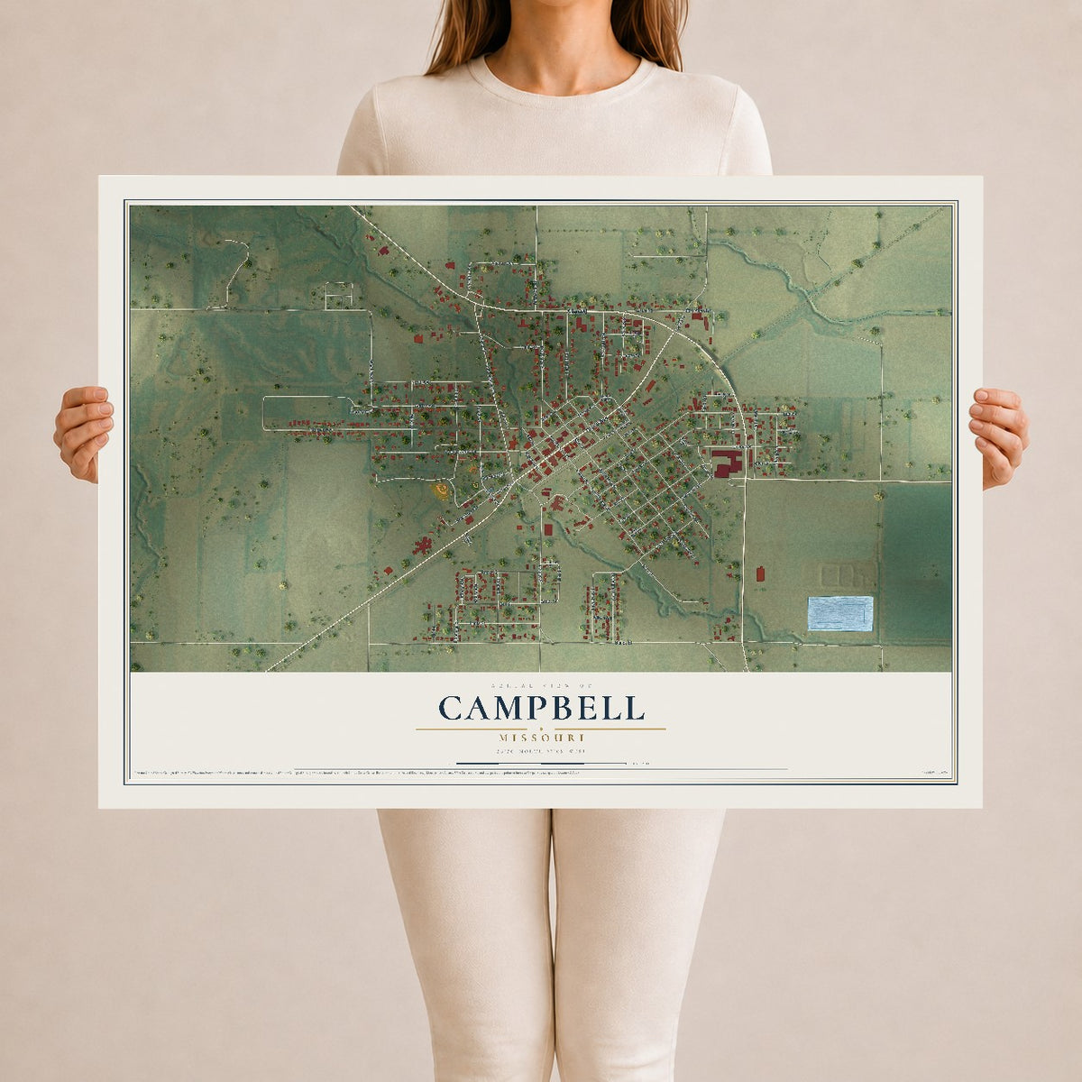 Map of Campbell, Missouri, 24 x 36 inch unframed archival matte print