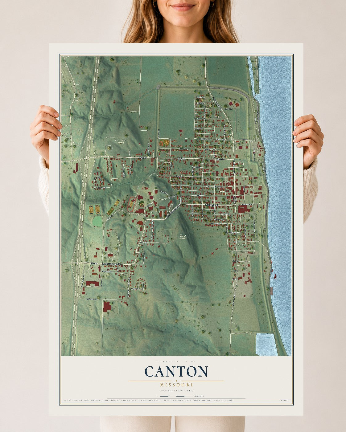 Map of Canton, Missouri, 24 x 36 inch unframed archival matte print