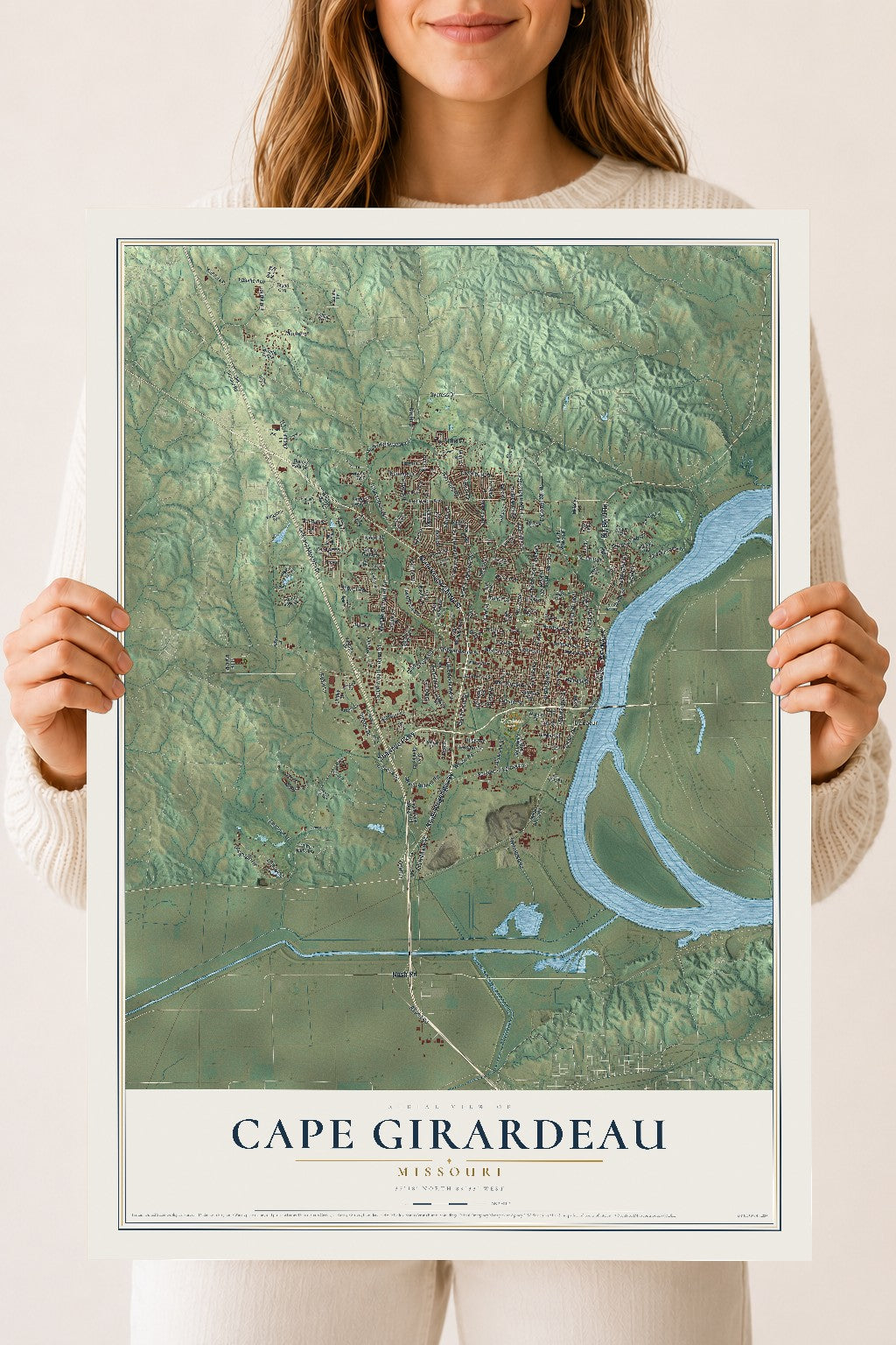 Map of Cape Girardeau, Missouri, 18 x 24 inch unframed archival matte print
