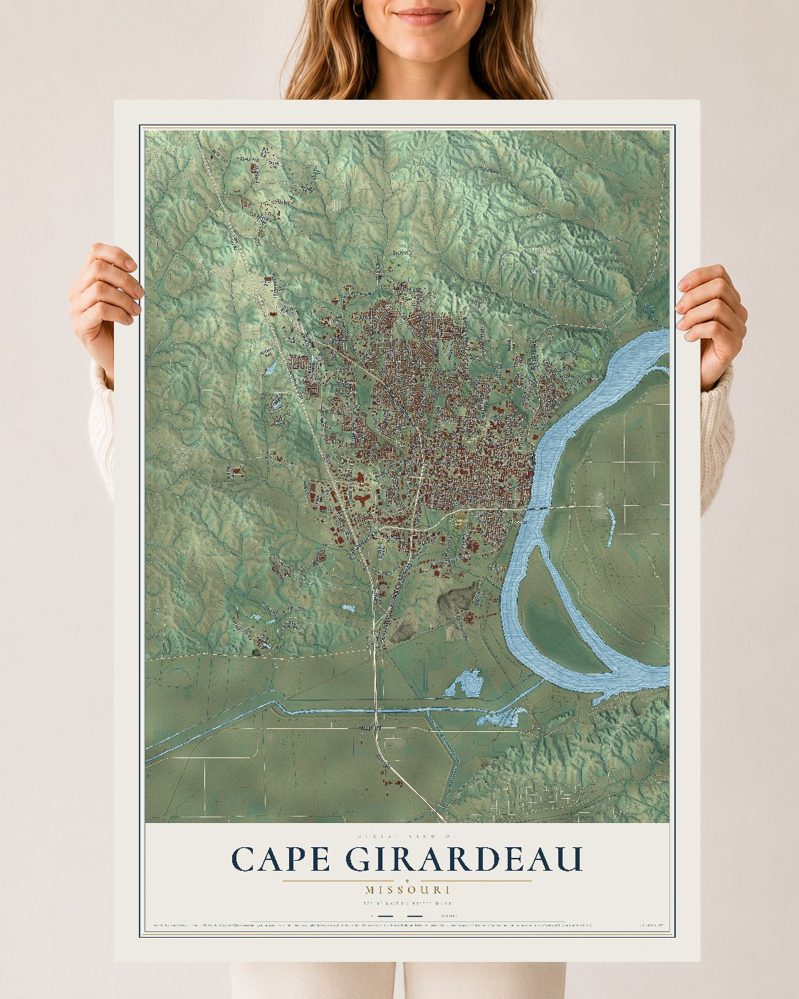 Map of Cape Girardeau, Missouri, 24 x 36 inch unframed archival matte print