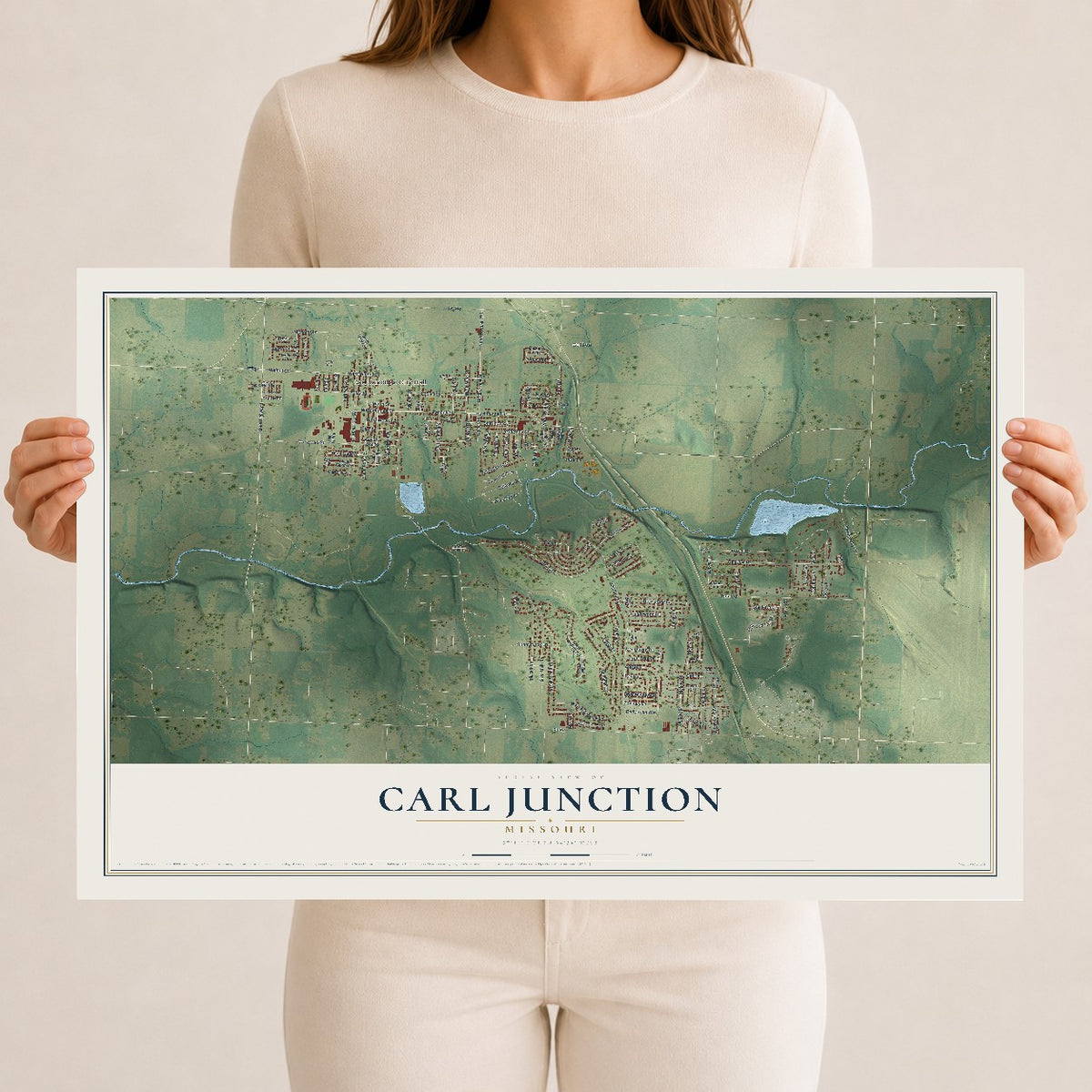 Map of Carl Junction, Missouri, 12 x 18 inch unframed archival matte print