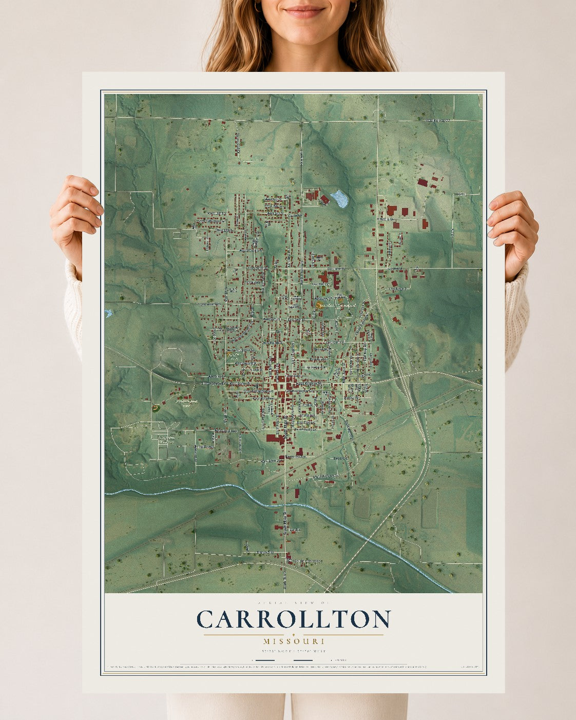Map of Carrollton, Missouri, 24 x 36 inch unframed archival matte print