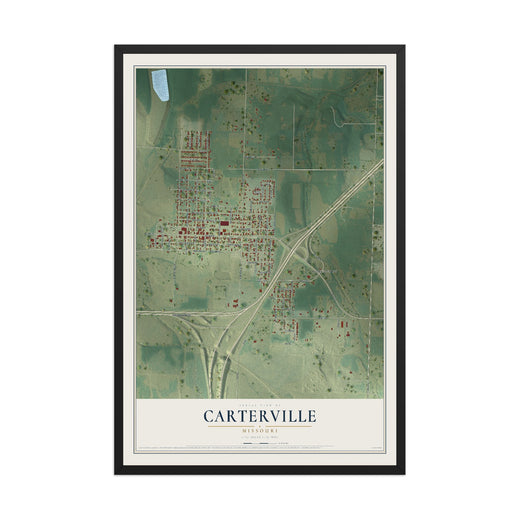 Map of Carterville, Missouri, 12 x 18 inch print in a black wood frame