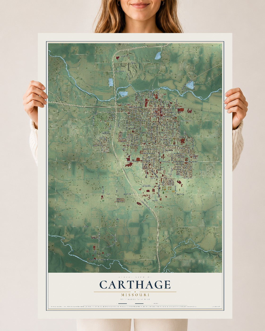 Map of Carthage, Missouri, 24 x 36 inch unframed archival matte print