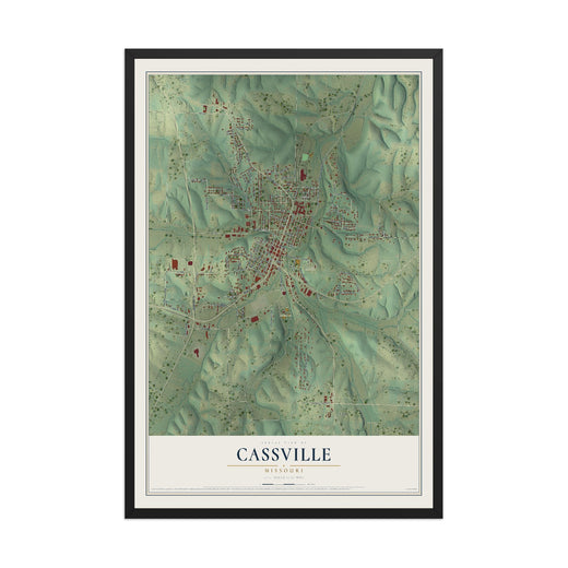 Map of Cassville, Missouri, 12 x 18 inch print in a black wood frame