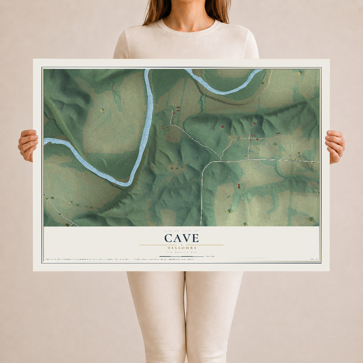 Map of Cave, Missouri, 24 x 36 inch unframed archival matte print