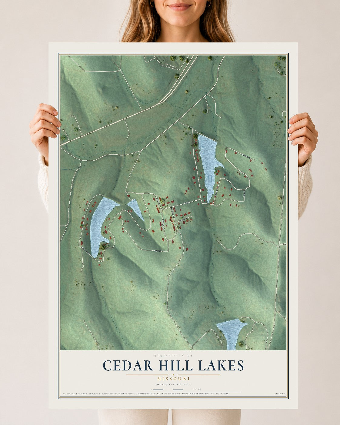 Map of Cedar Hill Lakes, Missouri, 24 x 36 inch unframed archival matte print