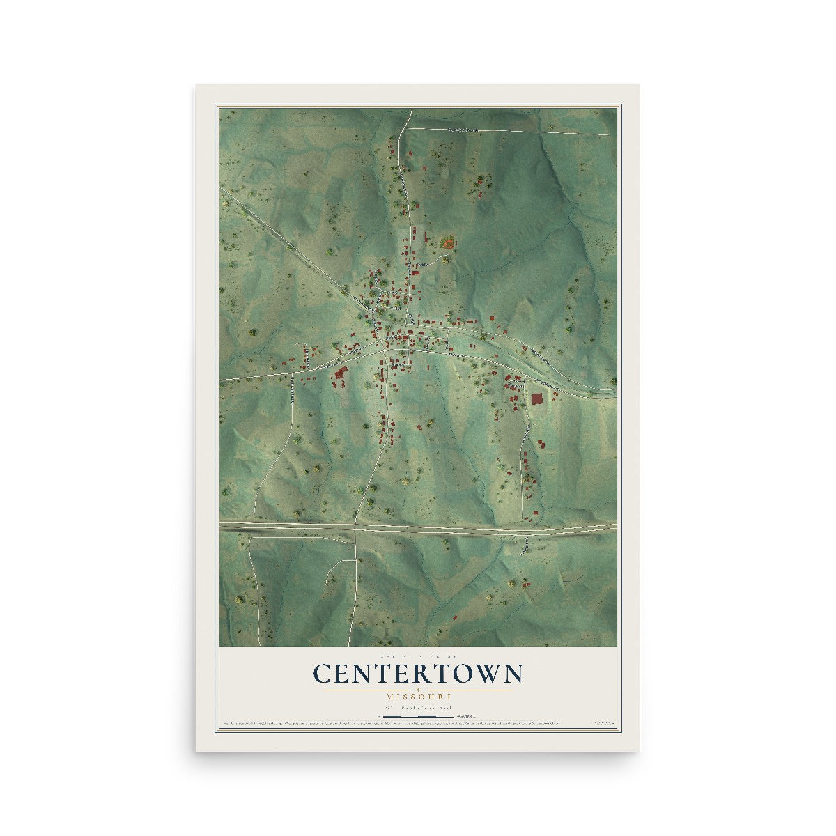 Map of Centertown, Missouri, 12 x 18 inch unframed archival matte print