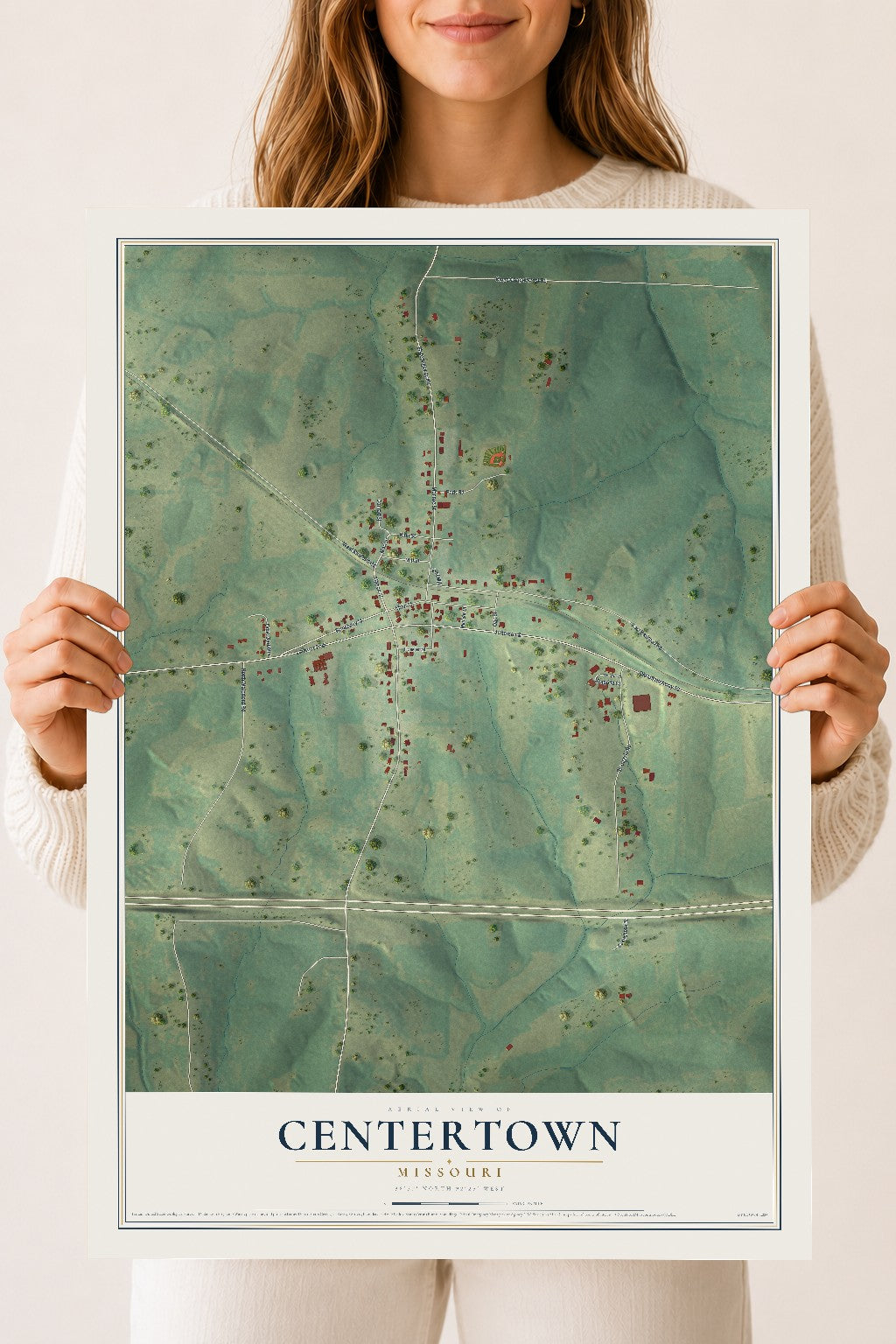 Map of Centertown, Missouri, 18 x 24 inch unframed archival matte print