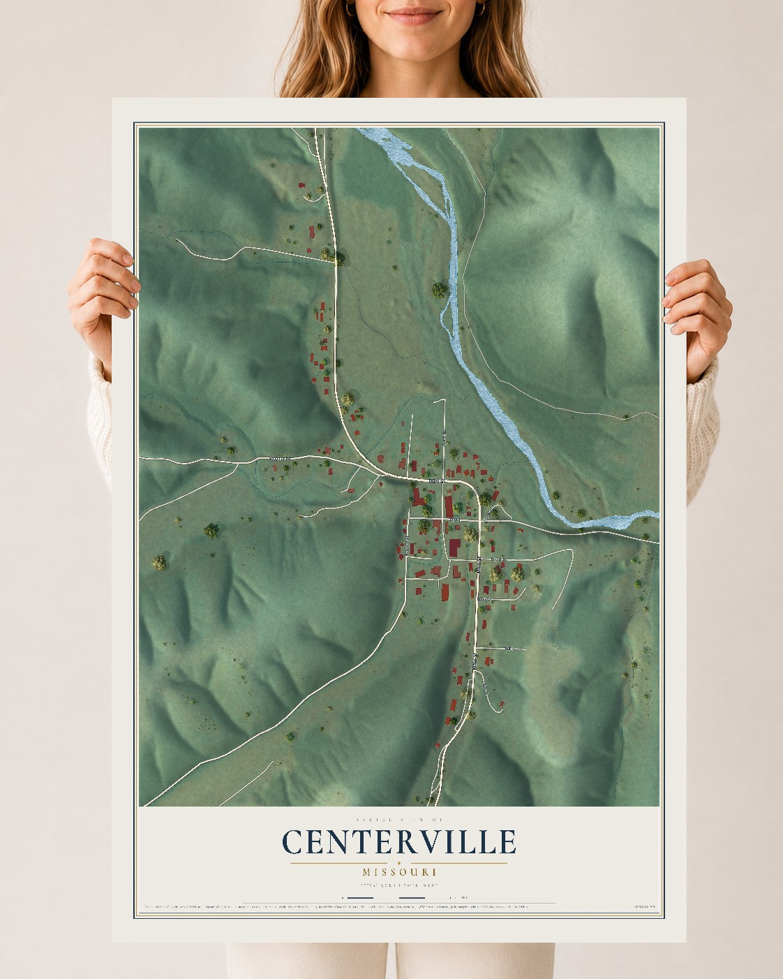 Map of Centerville, Missouri, 24 x 36 inch unframed archival matte print