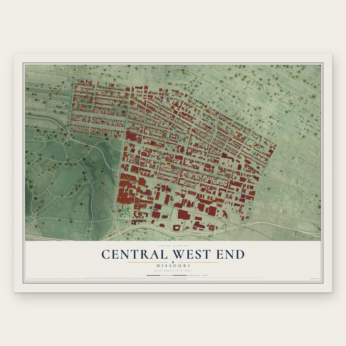 Central West End, Missouri map print, the full design
