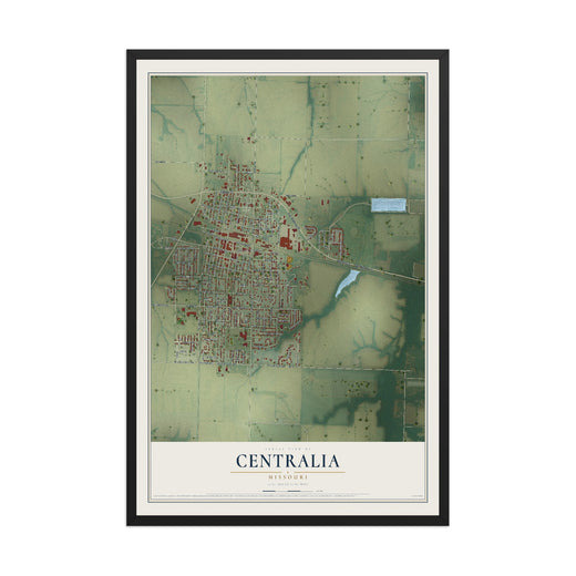 Map of Centralia, Missouri, 12 x 18 inch print in a black wood frame