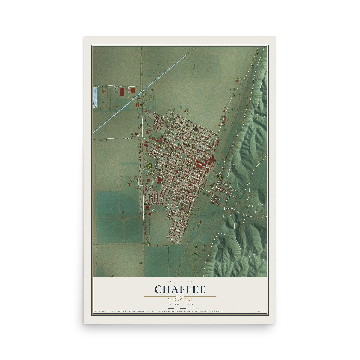 Map of Chaffee, Missouri, 12 x 18 inch unframed archival matte print