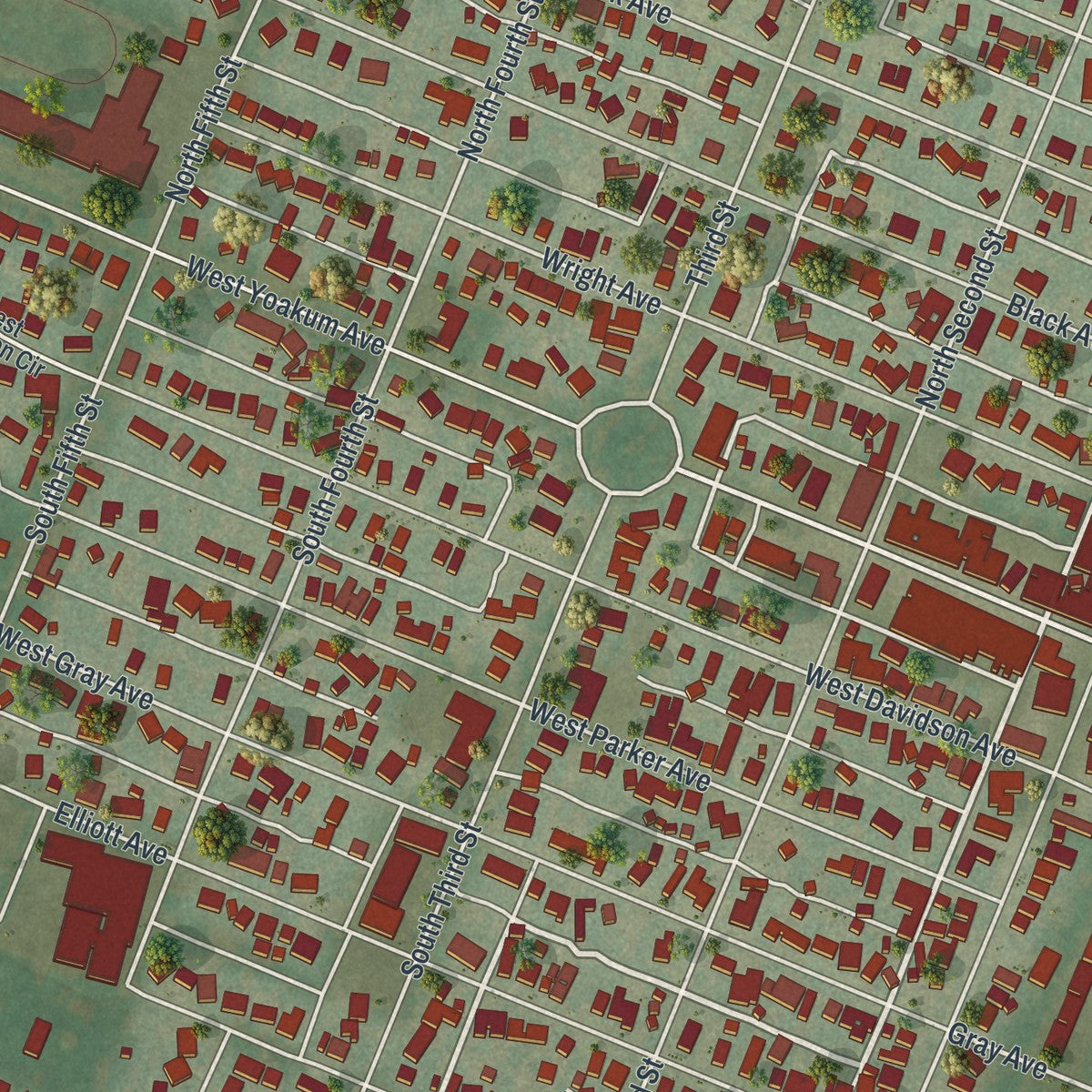 Close-up of the map of Chaffee, Missouri print showing street and building detail