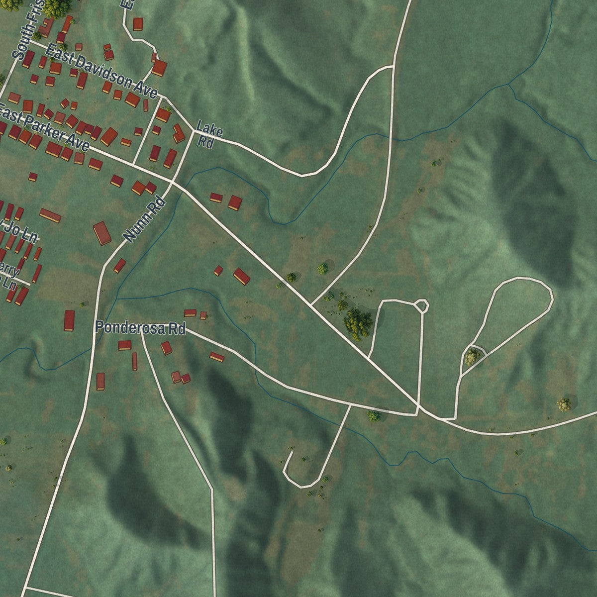 Second close-up of the map of Chaffee, Missouri print showing more streets and buildings