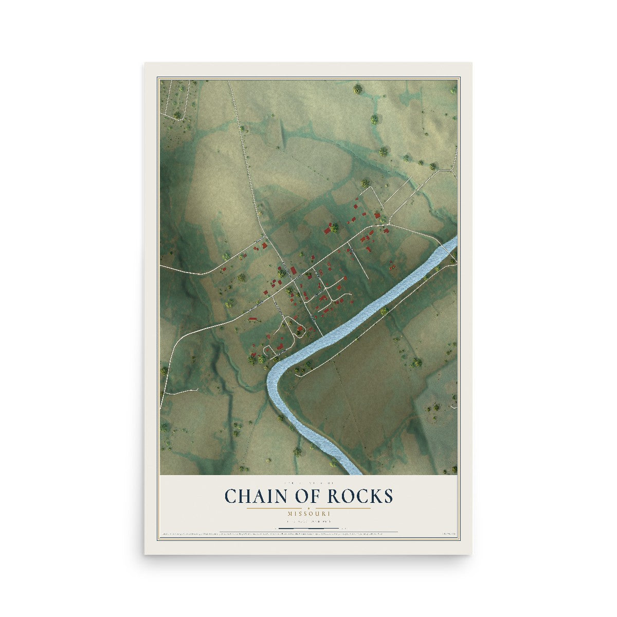 Map of Chain of Rocks, Missouri, 12 x 18 inch unframed archival matte print