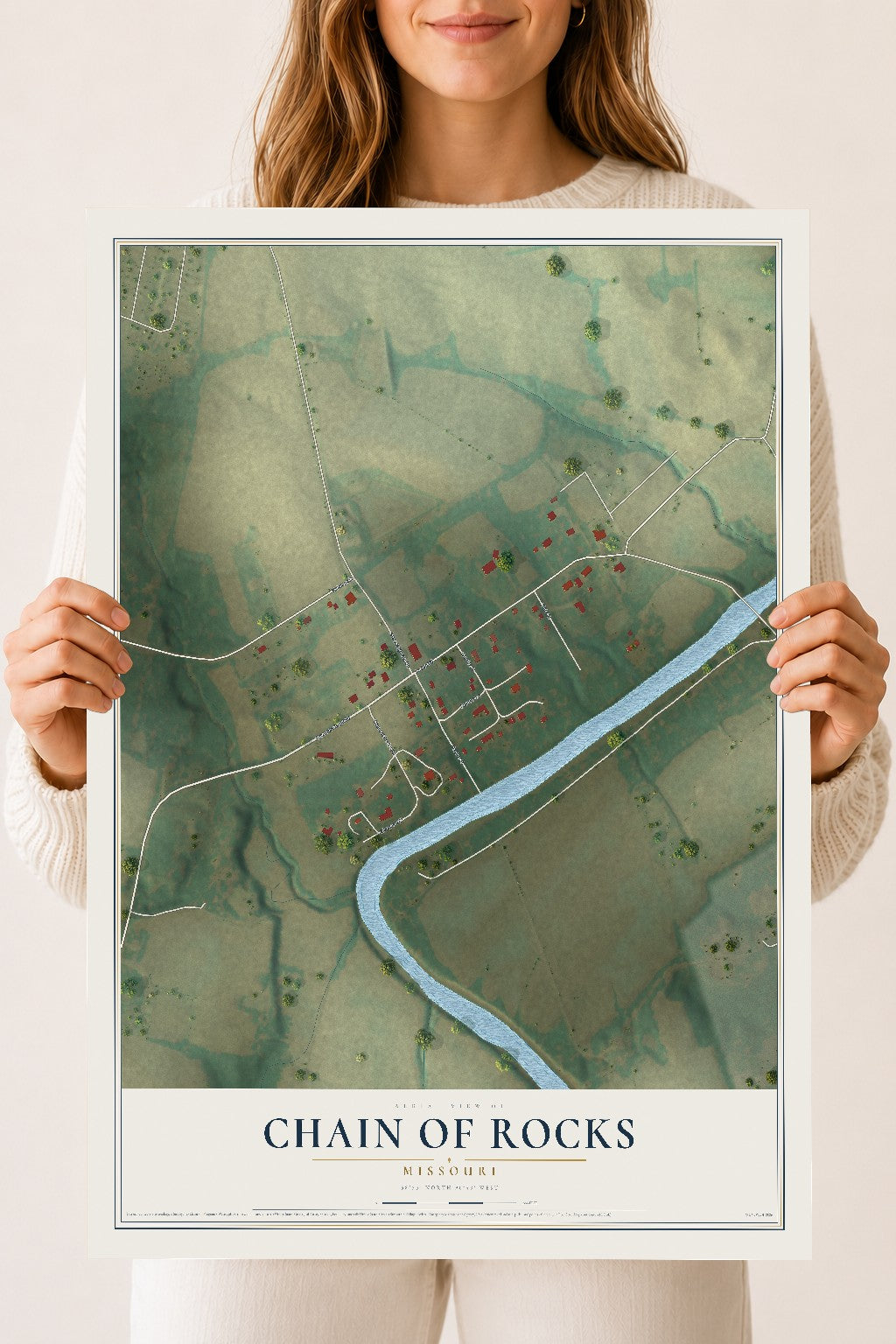 Map of Chain of Rocks, Missouri, 18 x 24 inch unframed archival matte print