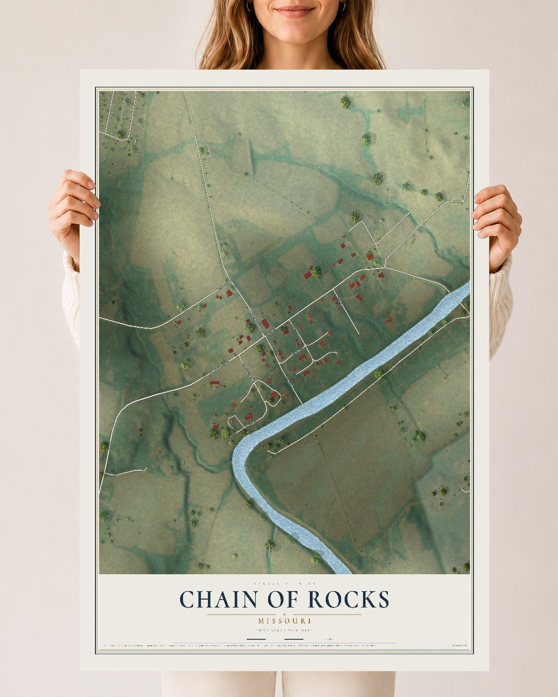 Map of Chain of Rocks, Missouri, 24 x 36 inch unframed archival matte print