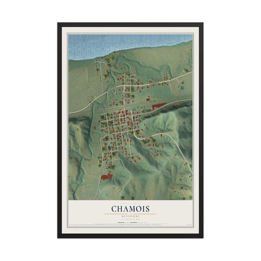 Map of Chamois, Missouri, 12 x 18 inch print in a black wood frame