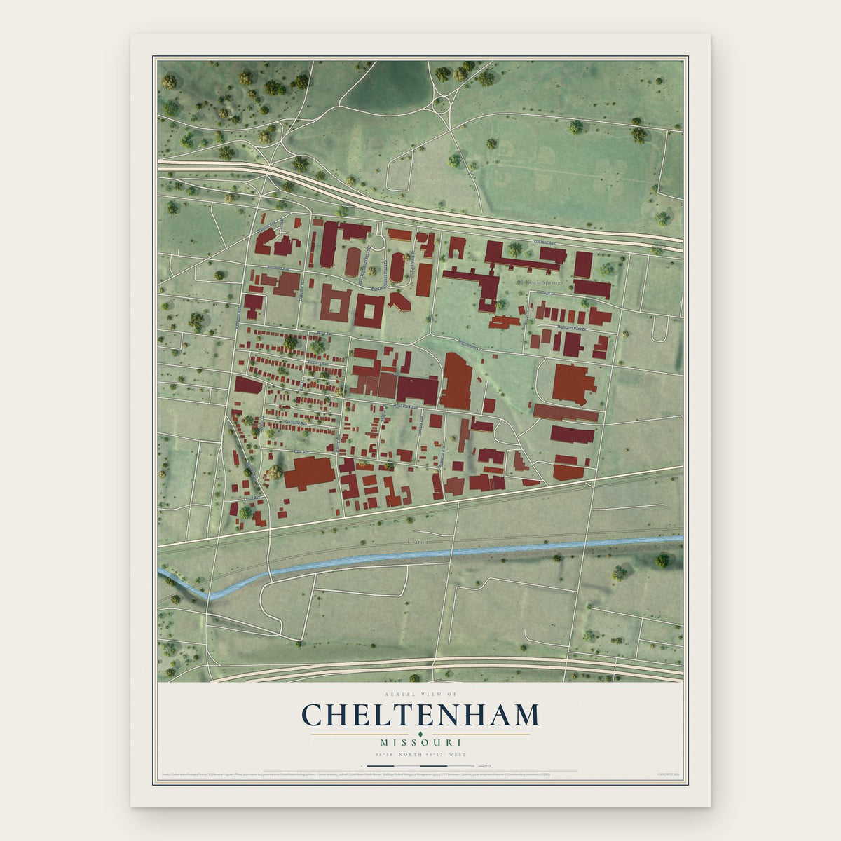 Cheltenham, Missouri map print, the full design