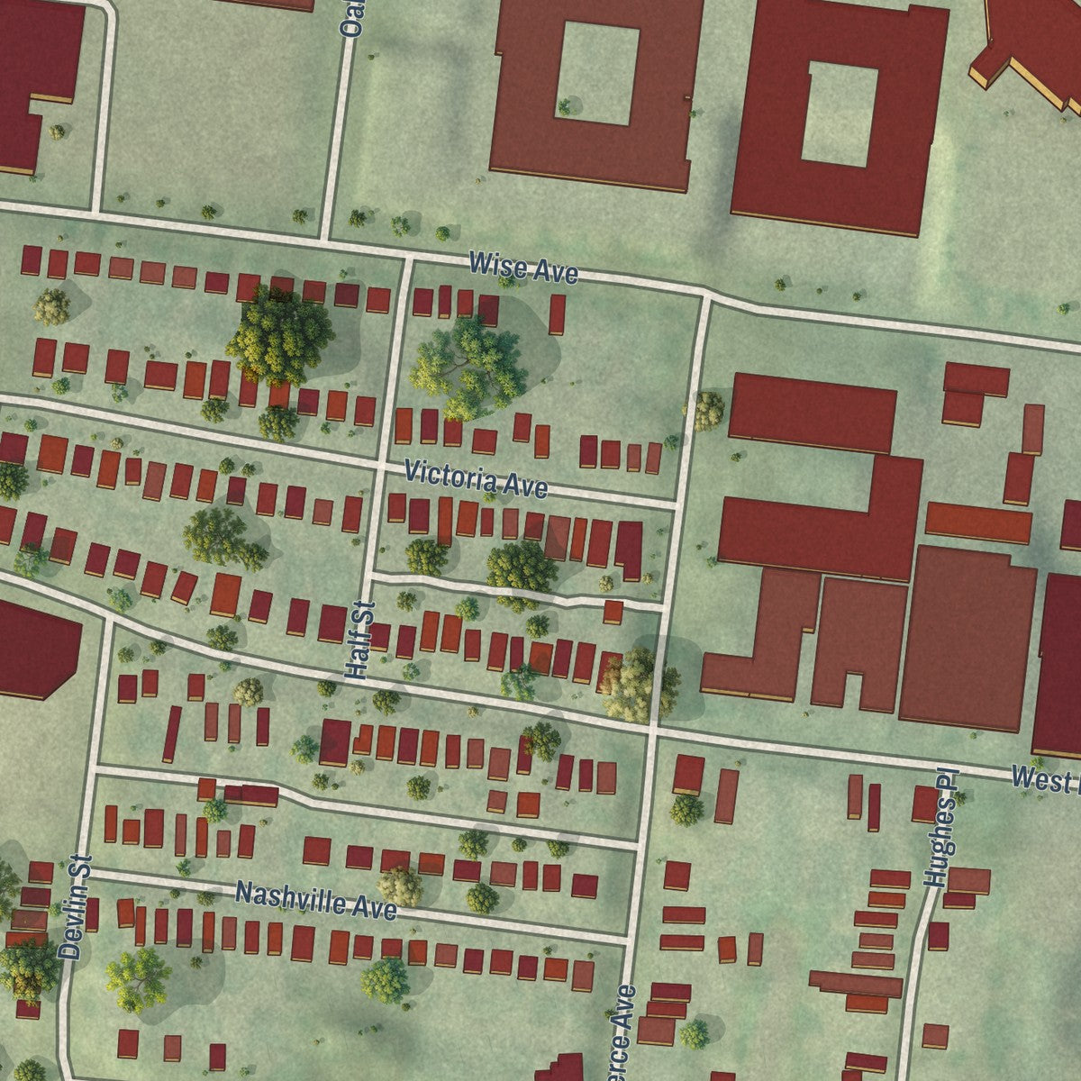 Close-up of the map of Cheltenham, Missouri print showing street and building detail
