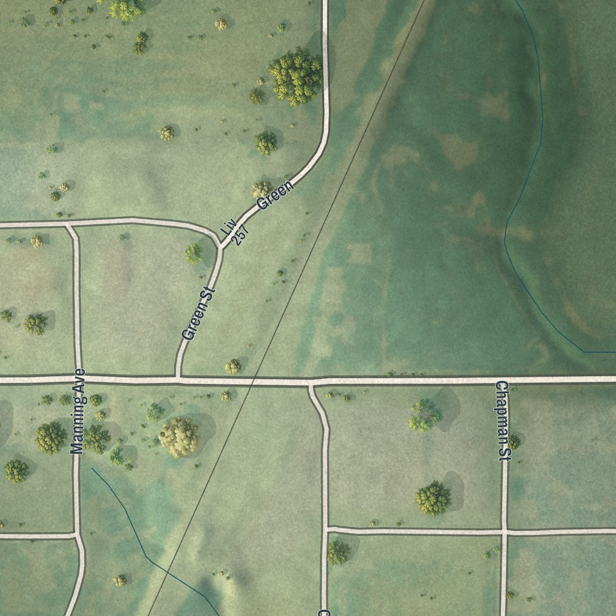 Second close-up of the map of Chula, Missouri print showing more streets and buildings