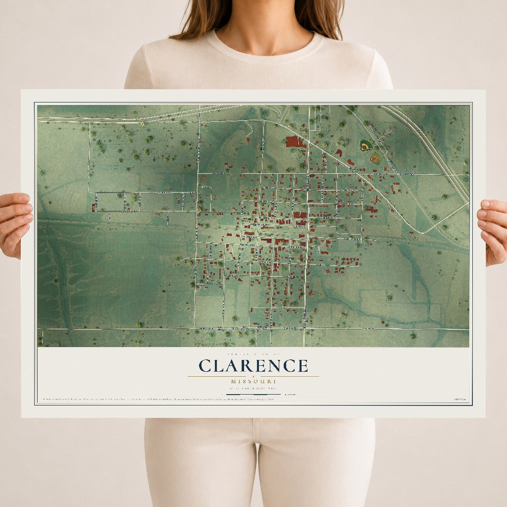 Map of Clarence, Missouri, 18 x 24 inch unframed archival matte print
