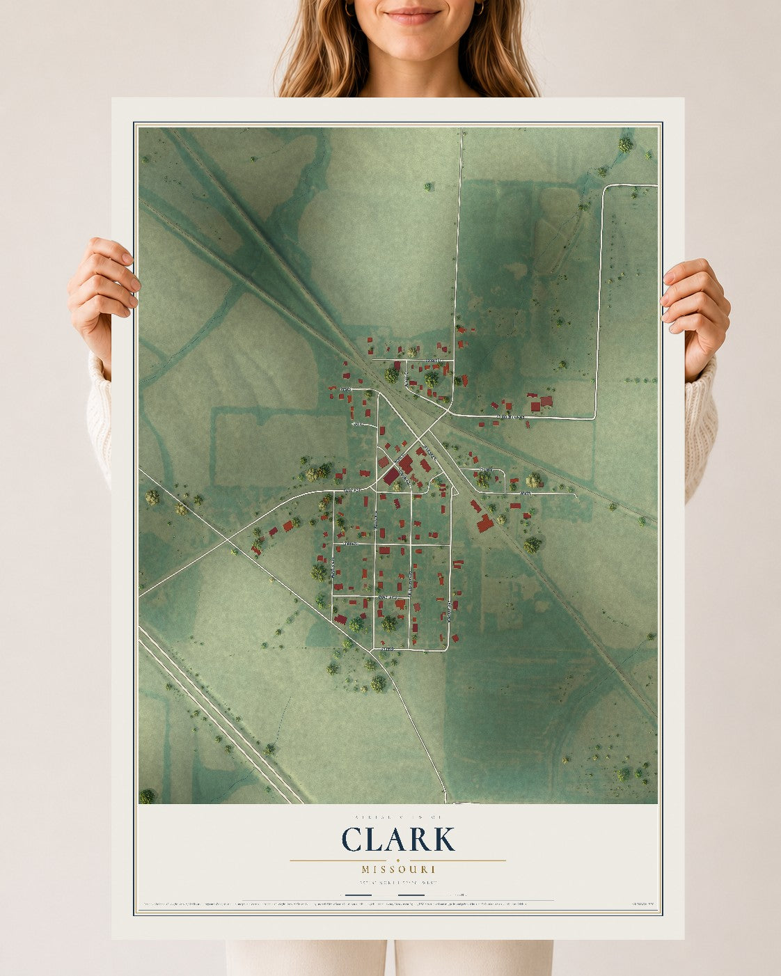 Map of Clark, Missouri, 24 x 36 inch unframed archival matte print