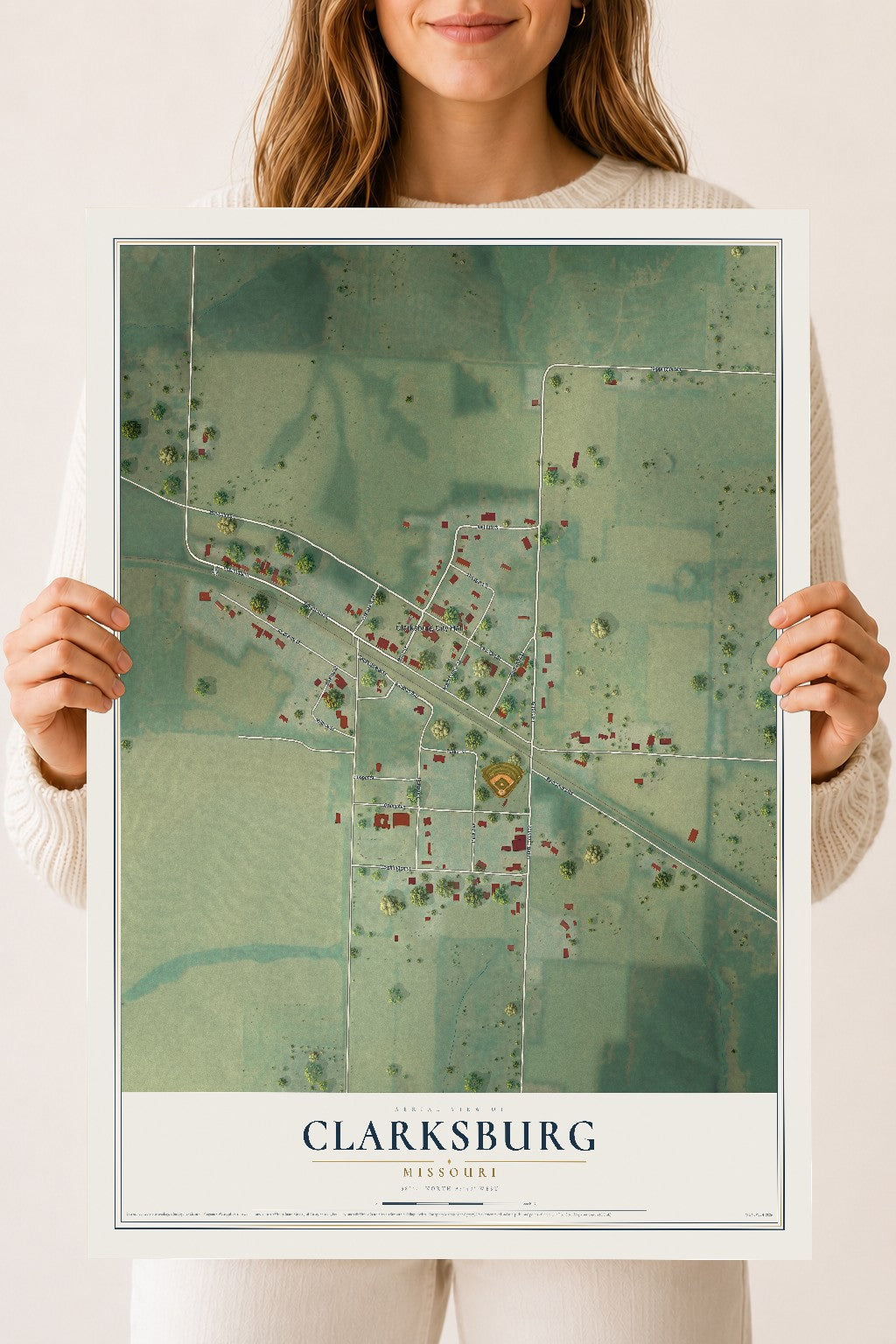 Map of Clarksburg, Missouri, 18 x 24 inch unframed archival matte print