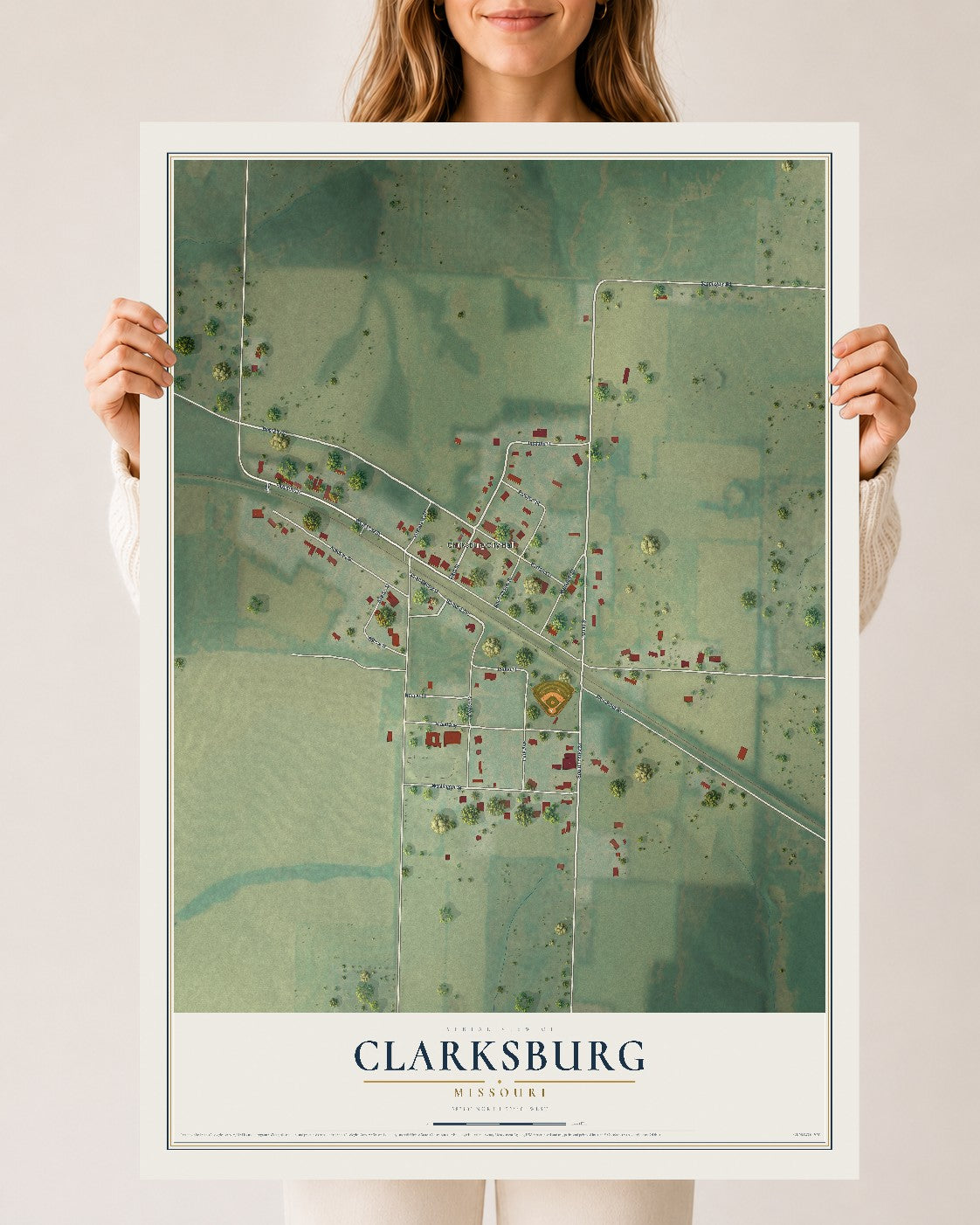 Map of Clarksburg, Missouri, 24 x 36 inch unframed archival matte print