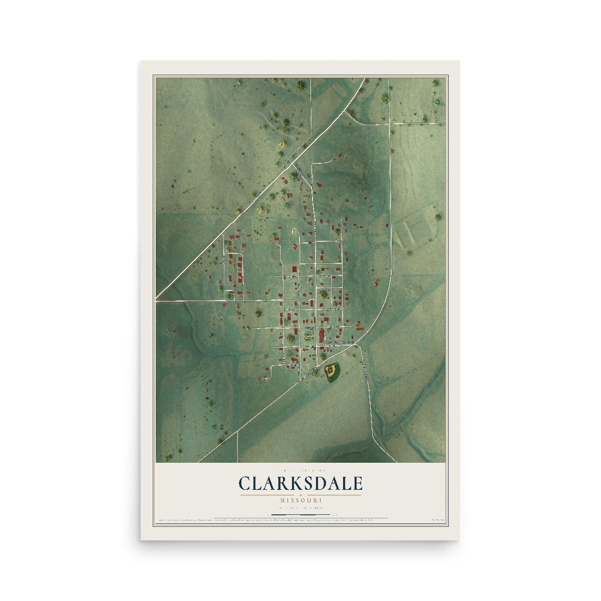 Map of Clarksdale, Missouri, 12 x 18 inch unframed archival matte print