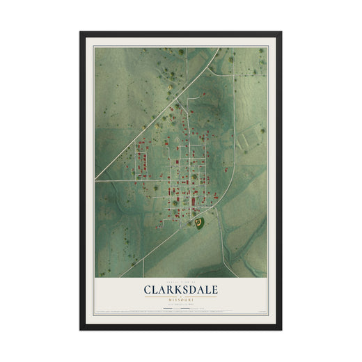 Map of Clarksdale, Missouri, 12 x 18 inch print in a black wood frame