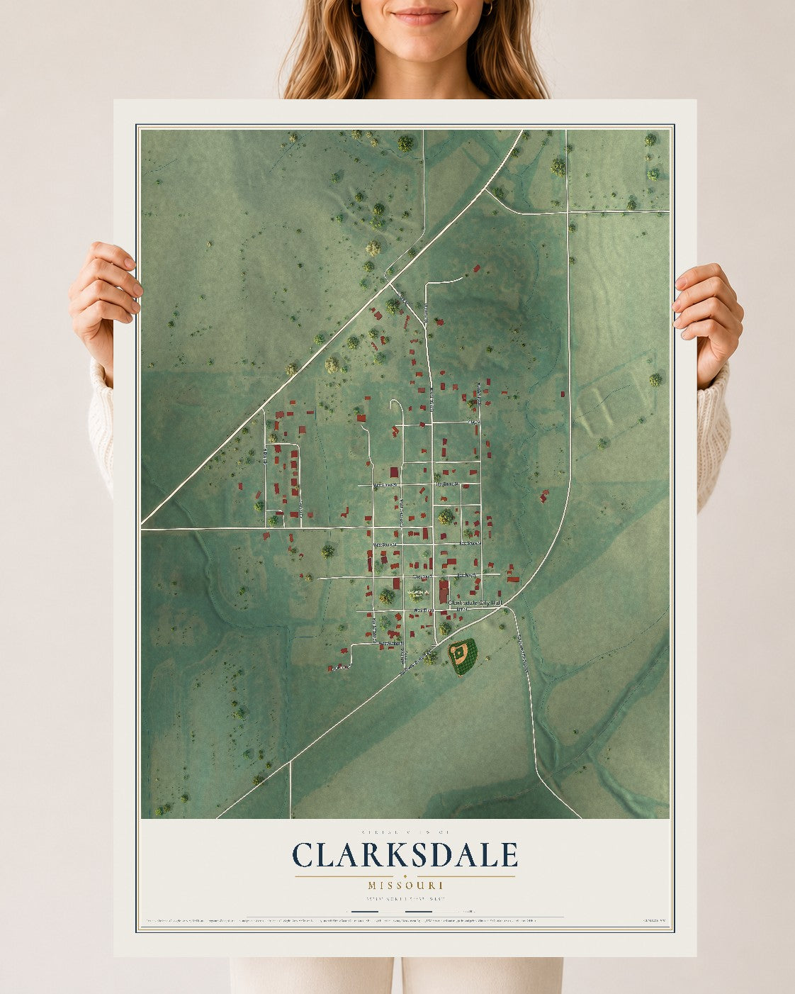 Map of Clarksdale, Missouri, 24 x 36 inch unframed archival matte print