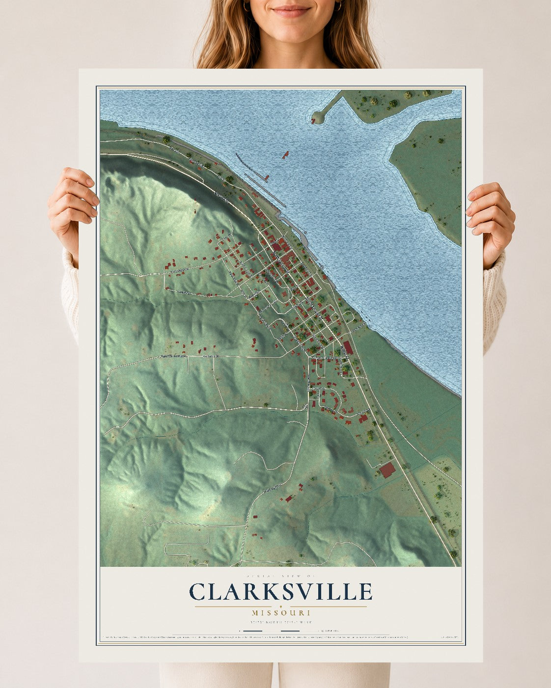 Map of Clarksville, Missouri, 24 x 36 inch unframed archival matte print